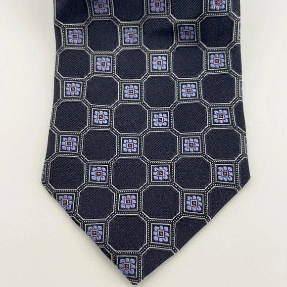 Eton Tie Mens One Size Navy Blue Silk Geometric Medallion Made Italy Necktie NWT